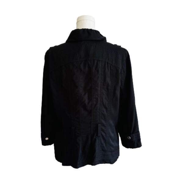 WHBM Jacket Black Zipper Front Ruffled Neck 3/4 Sleeve Utility Jacket Size 14 - Picture 5 of 12